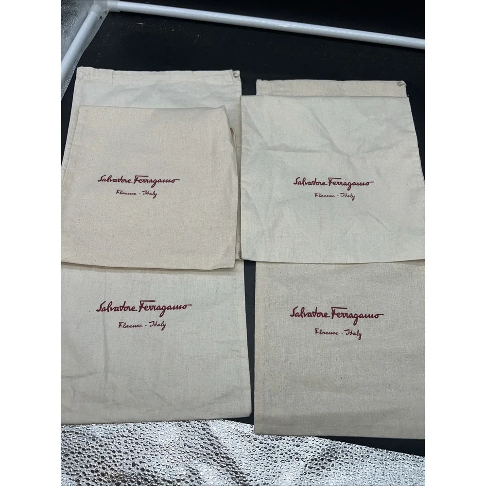 4 Salvatore Ferragamo Shoe Dust Bag Italy Cotton Linen Drawstring 15x8